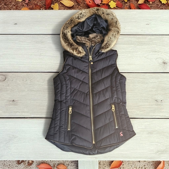 Joules Other - Joules Dark Blue Jacket with Brown Faux Fur